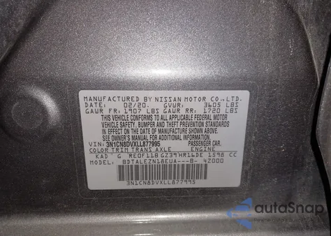 2020 Nissan Versa S Xtronic Cvt from USA, damaged, VIN 3N1CN8DVXLL877995